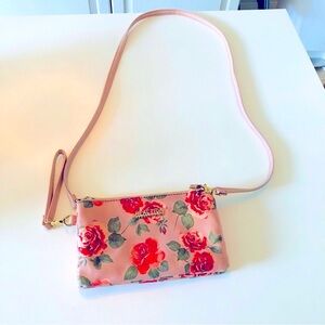 Kenneth Cole Reaction Blush Pink Roses Wristlet Bag Purse with Shoulder Strap
